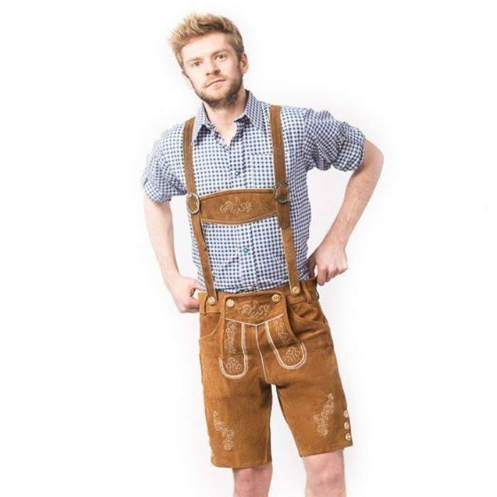 Lederhosen   Lysebrun Med Mønster Oktoberfest
