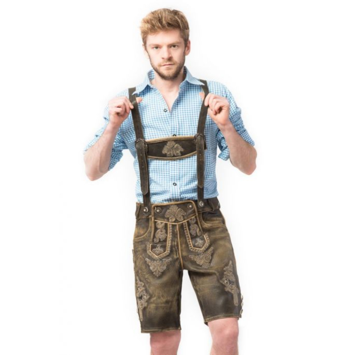 Tyroler Lederhosen Bukser Kort Retro Brun